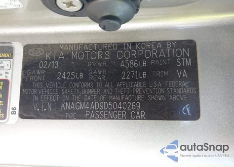 2013 Kia Optima Hybrid Ex z USA, uszkodzony, nr VIN KNAGM4AD9D5040269